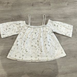 Off the shoulder lace top with attached bandeau and removable straps